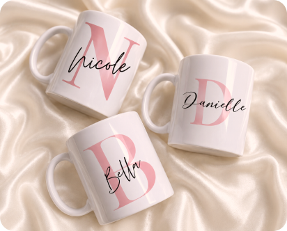 Tazas sublimadas con iniciales y nombres
